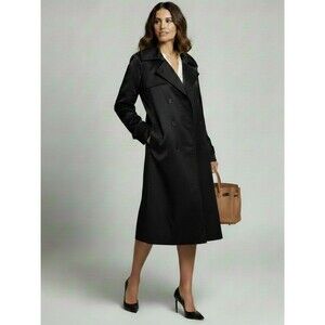 Ralph Lauren Collection Purple Label Black Silk Trench Coat Double Breasted 10